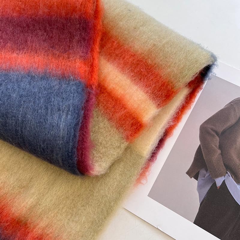 CORIRESHA Women's Winter Chunky Rainbow Scarf Cashmere Feel Warm Scarves with Pom Poms3