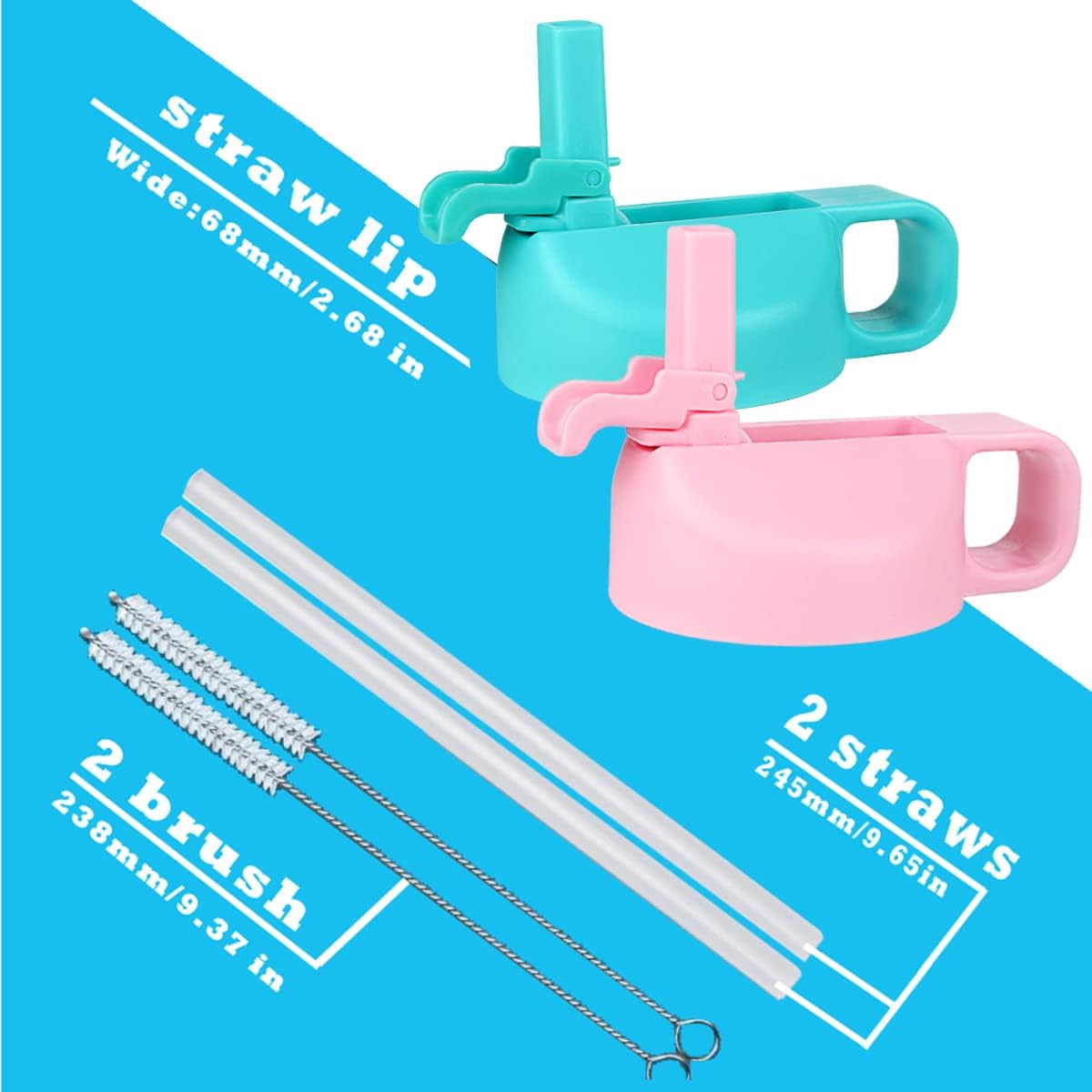 Straw Lid for 12 32 40 64 oz Wide Mouth Water Bottle, Lids Compatible with Hydro Flask Sports Water Bottle Lid Top Straw Cap-Dust Cover Design - Image 2