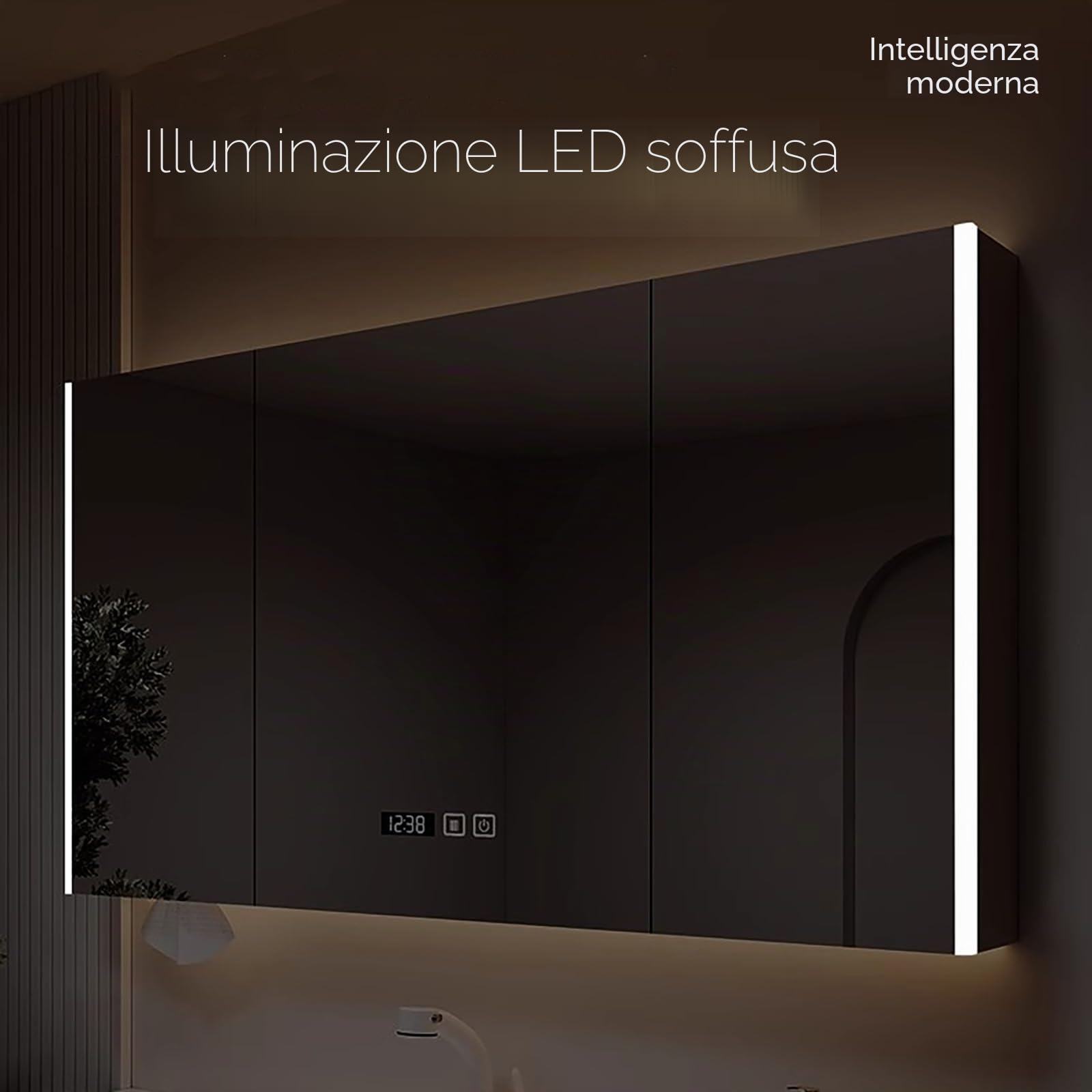 Specchio Da Bagno Con Luce LED, Mobile Bagno Con HD Specchio, Armadietto Da Parete In Alluminio Con Contenitore, Contenitore In Legno Massello(70CM/27.5IN)