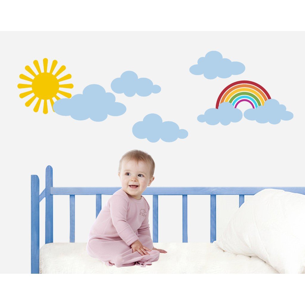 Tilkidunyasi Gokkusagi Gunes Ve Bulutlar Bebek Cocuk Odasi Duvar Sticker Amazon Com Tr Yapi Market
