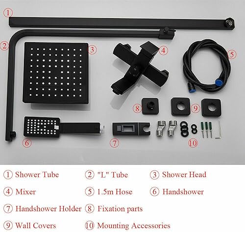 Miniatura 8 de Sistema de ducha de latón negro mate con cabezal de ducha de 8 pulgadas y rociador de mano, 2 asas cruzadas, juego completo con boquilla de ducha
