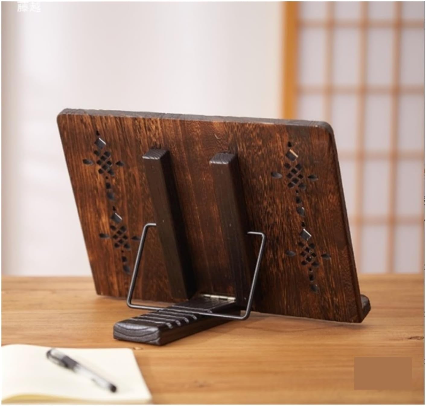 Recipe Holder Wooden Foldable Recipe Cook Book Tablet Stand with Page Holder Adjustable Height Cooking Helper(30cm)