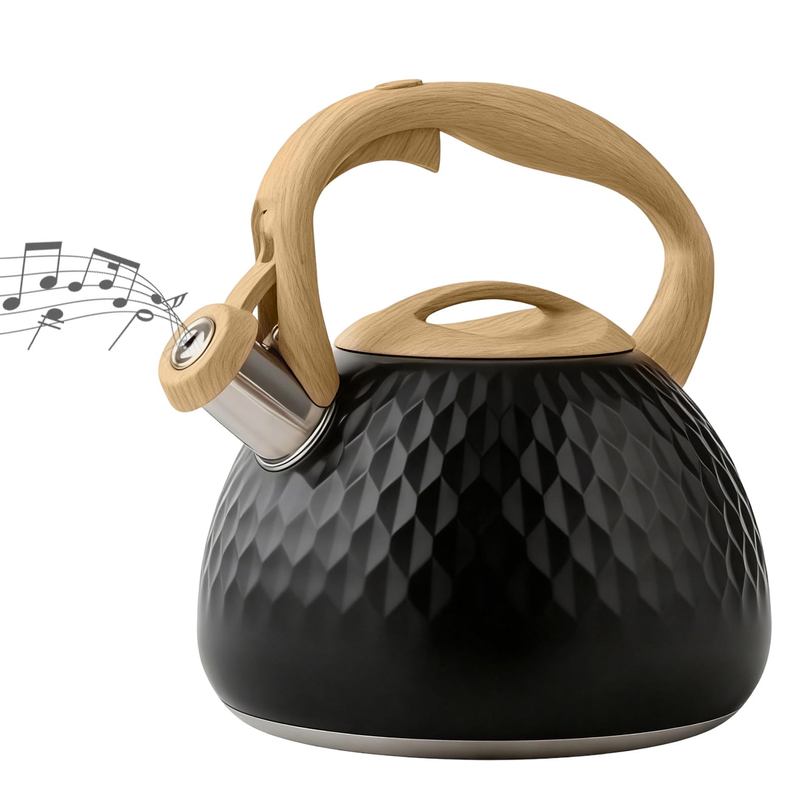 Stove Top Kettle, 3L Stainless Steel Whistling Kettle with Wood Handle