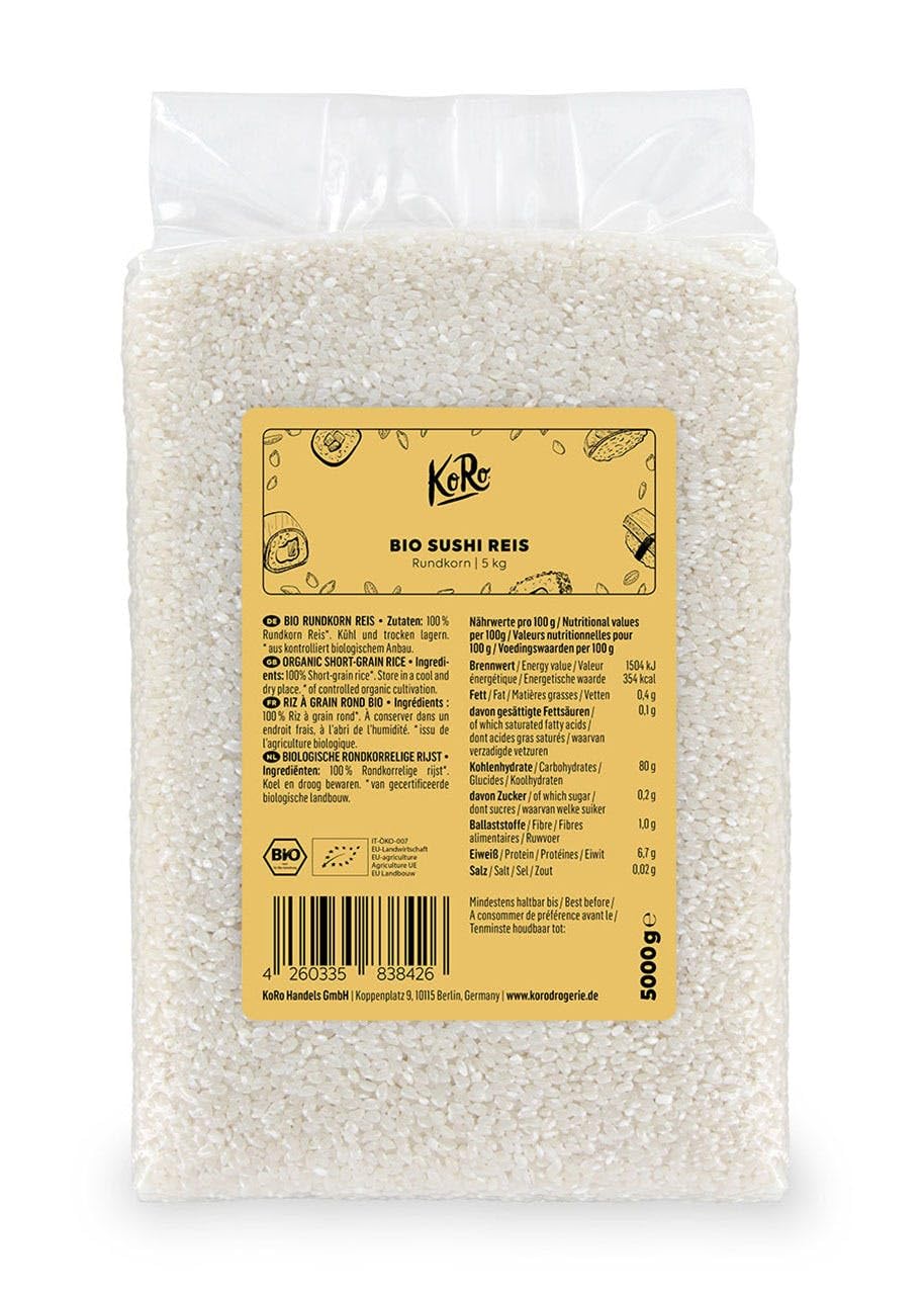 KoRo - Riso per sushi bio 5 kg - Confezione convenienza - Da agricoltura biologica e italiano - Ideale per sushi