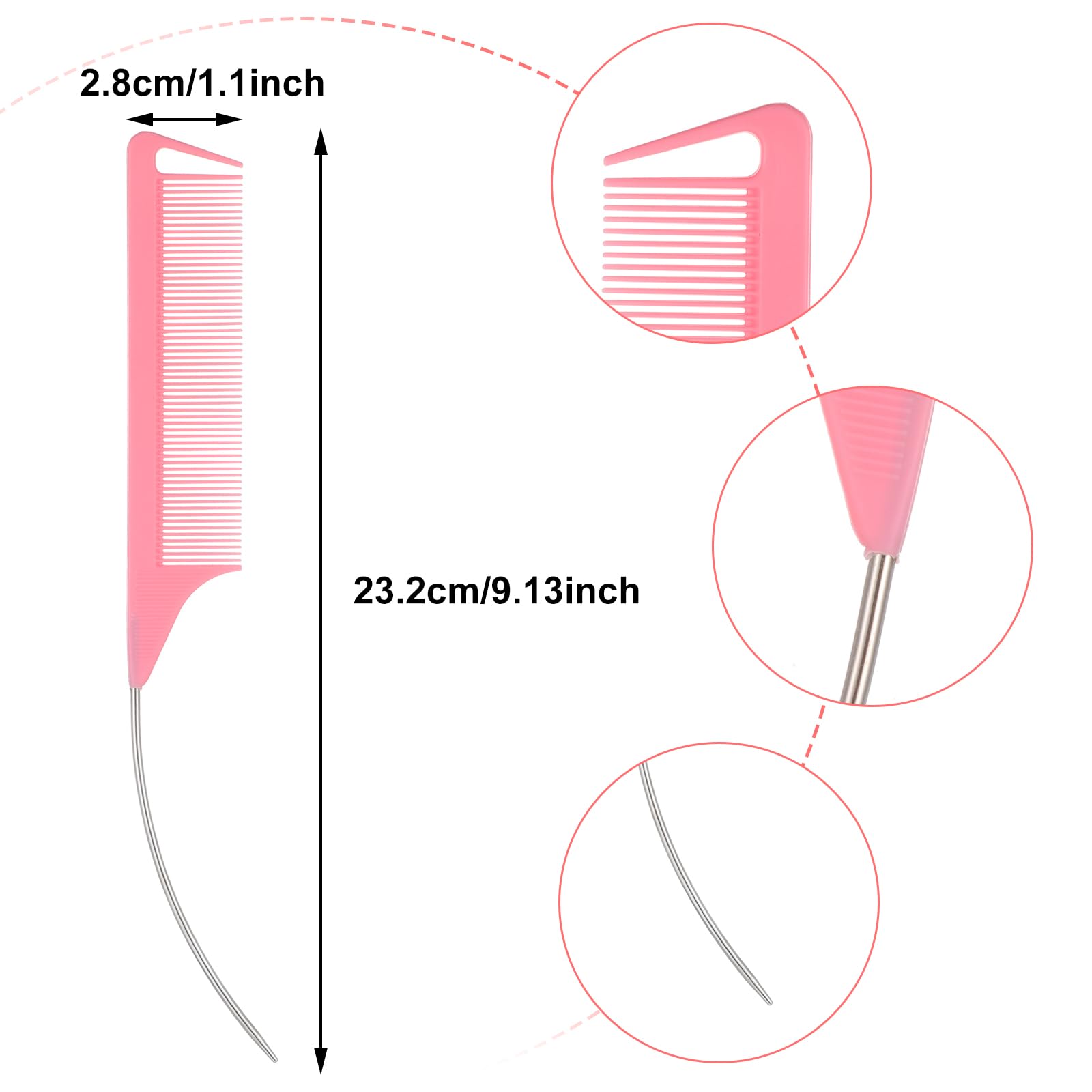 3 Pcs Rat Tail Combs, Mabor C Curved Parting Rat Combs Teasing Fine Tooth Comb with Bend Steel Needle Carbon Fiber Pin Tail Comb for Hair Styling Tools Hair Comb for Parting Women Barber