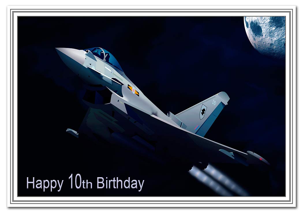Happy Birthday Card for him - Men Boys all Ages Keepsake - Typhoon Jet Aircraft (10th Birthday Card)