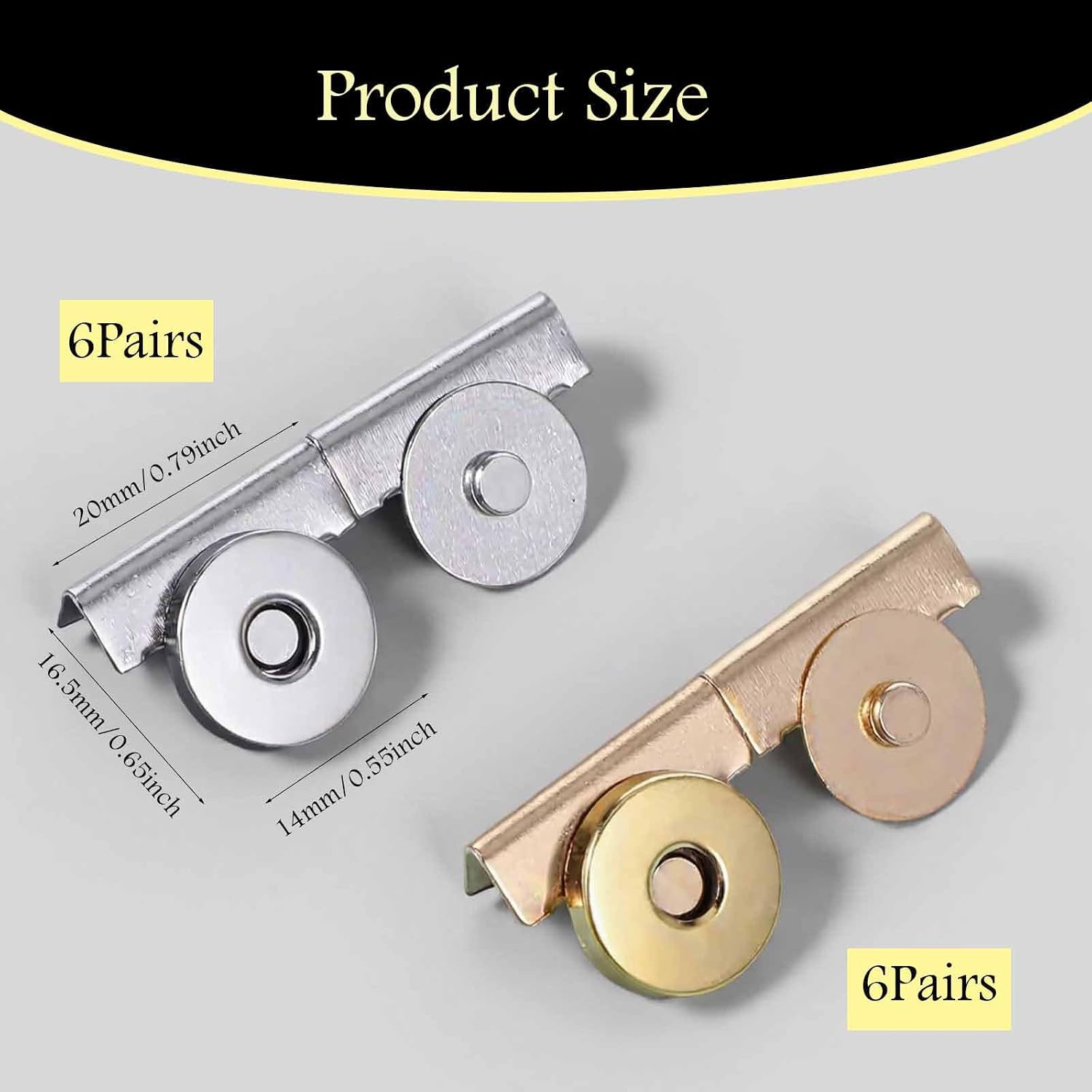Tonsamvo 12 Pairs Magnetic Snaps for Purses and Totes- Magnetic Closures, No-Sewing Metal Clasps Buttons for Bag, Clothing, Curtains and DIY Crafts (Gold and Silver)