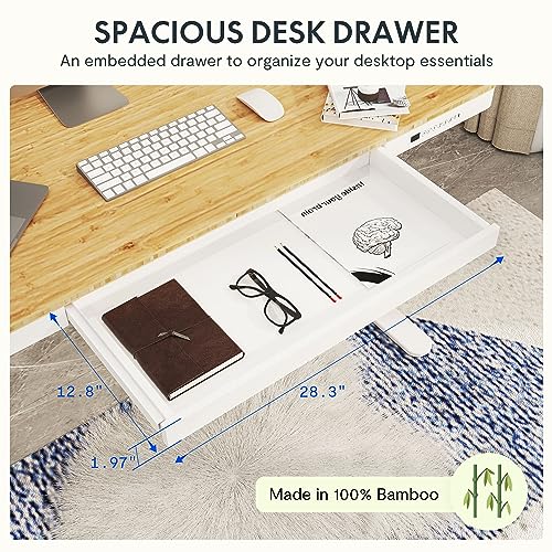 SANODESK Standing Desk with Drawer,Dual Motor 3 Stage Electric Height Adjustable Home Office Desk with Storage & Wireless Charging, 55 inch Bamboo Tabletop/White Frame - Image 2