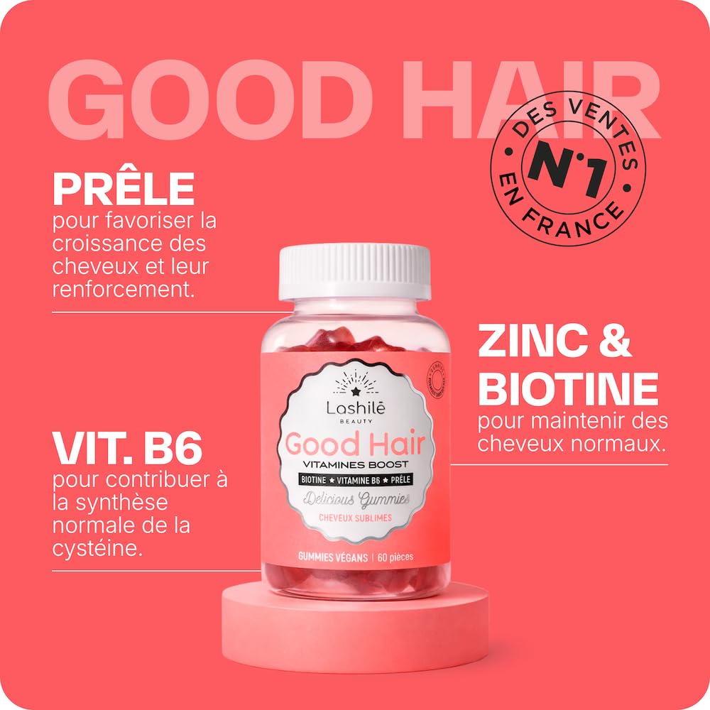 Lashilé Beauty - Complément Alimentaire - Anti-chute, croissance et fortification cheveux - Mega pack Cheveux 3 Good Hair et 3Good Hair women - Biotine, Fer, Zinc, MSM, B12 - Cure 1 Mois - 60 Gummies