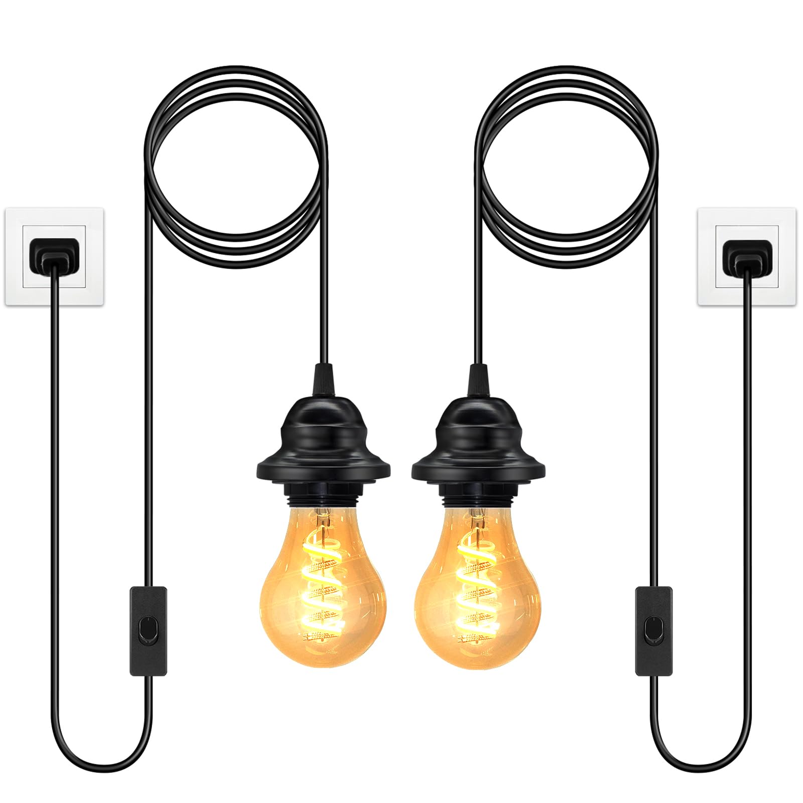 eN product｜hanger light 2 Pack Black Pendant Light Cord Kit, Industrial Hanging Light Cord