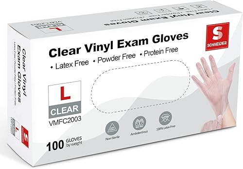 Miniatura 10 de Schneider - Guantes de examen de vinilo transparente, sin látex, guantes médicos desechables, guantes de limpieza, seguros para alimentos, sin