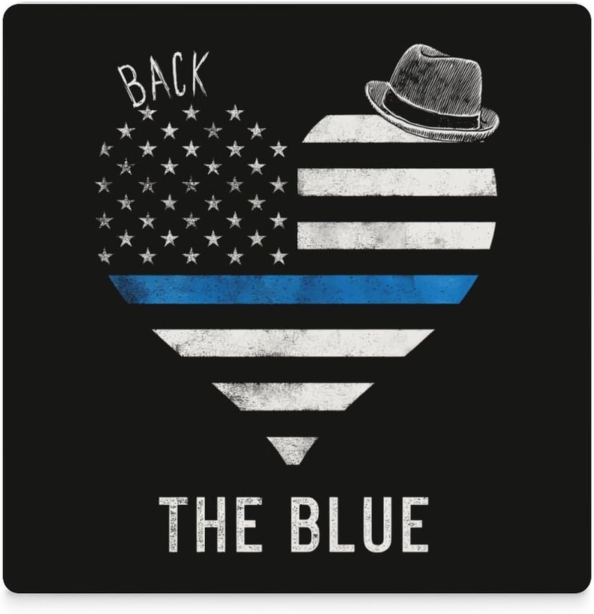 Back The Blue Police Line Flag Heart Coaster for Drinks Square Ceramic Table Coasters Stone Mat Crafts 6PCS Home Kitchen Decor