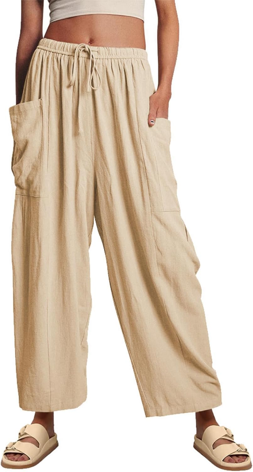 LIZALIG Women's Summer Wide Leg Pants Casual Soft Loose Fit Beach Vacation Pants with Pockets for Daily Wear