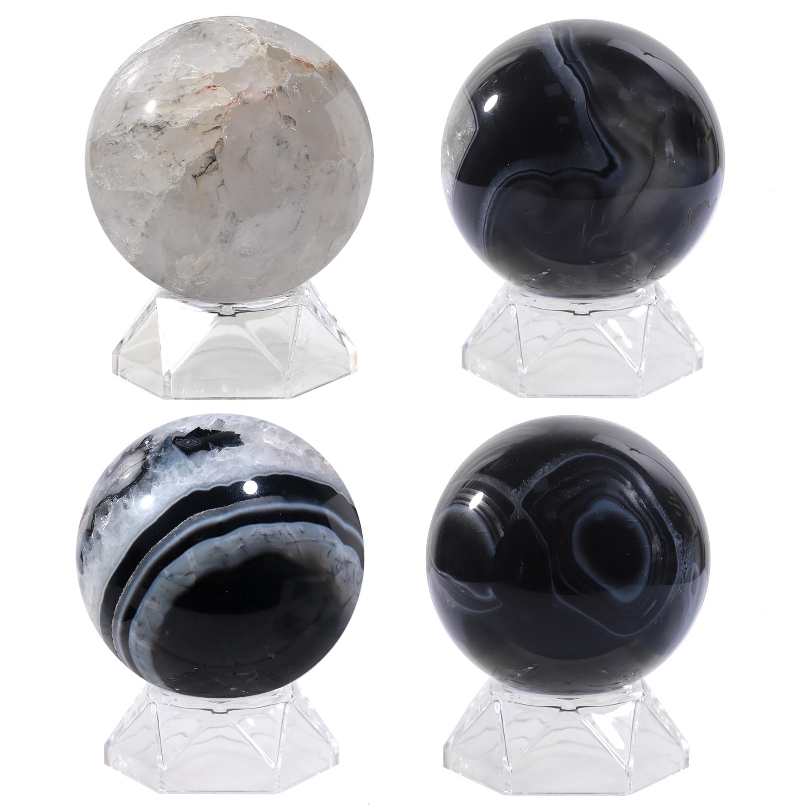 mookaitedecor 61-70mm Striped Black Agate Crystal Ball Sphere Ornament with Stand Rare Crystals and Gemstones for Collecting Black and White Healing Crystal Geode Ball Gift Rock and Mineral Decor - Image 3