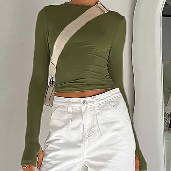 Womens Long Sleeve Crop Tops Basic Layering Going Out Tight
