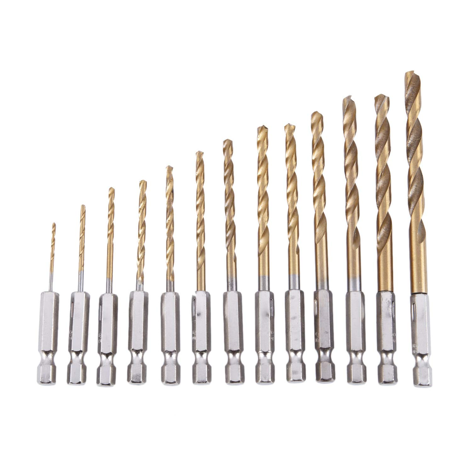 Lanonvy Gold + Silver 13Pc Hss Titanium Coated Drill Bit Set With 1/4Inch Hex Shank Size 13