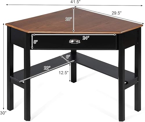 Miniatura 29 de Escritorio esquinero, escritorio triangular con cajones y estantes, mesa de consola de esquina de madera, mesa de tocador con almacenamiento,
