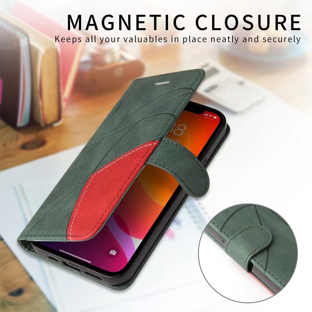 Custodia SEAHAI Portafoglio In Pelle Per Realme C33 – Ultra Sottile Con Slot Carte, Blocco RFID, Supporto E Chiusura Magnetica – Verde