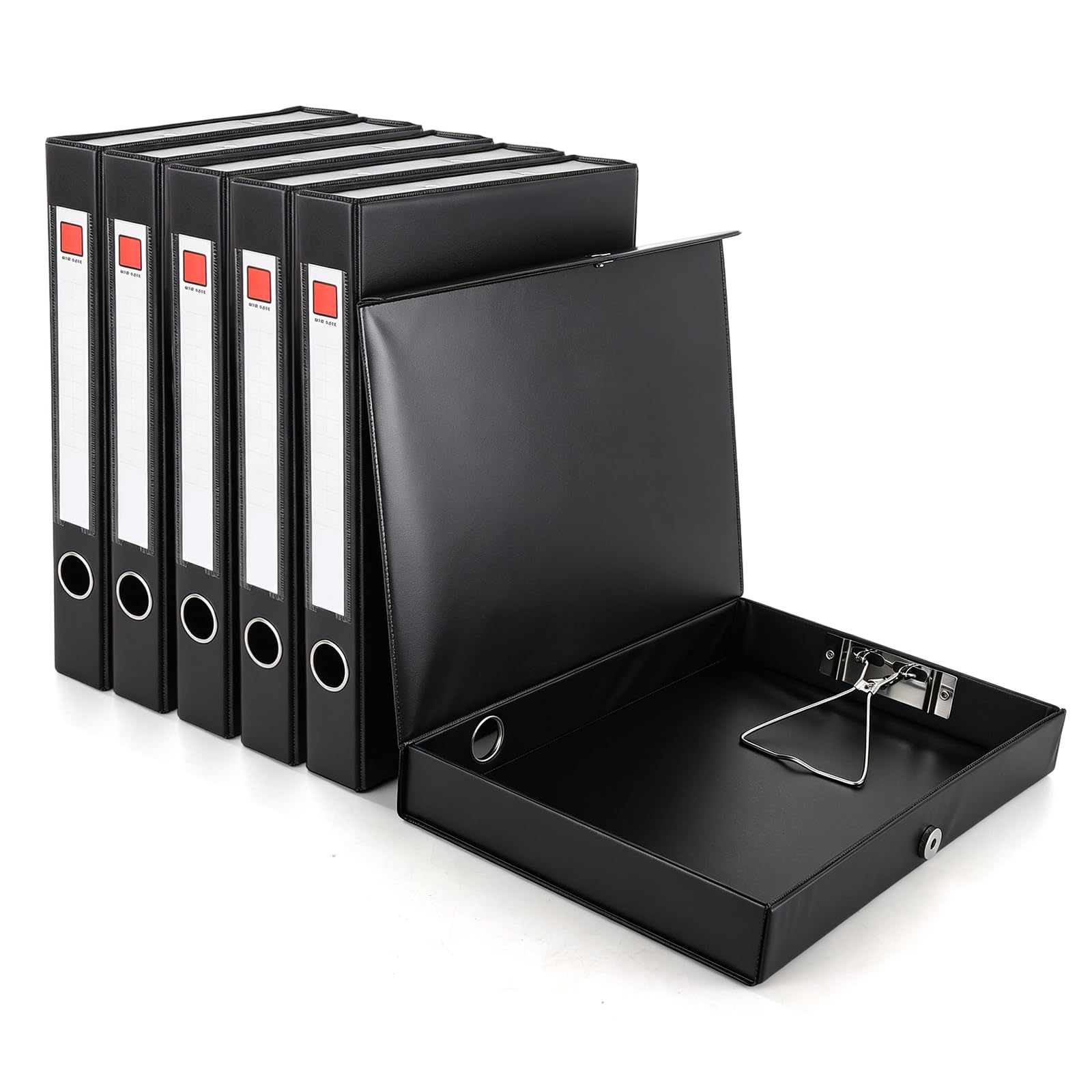 LDXDRU 6PCS A4 Box File with Lock Spring Ring Pull and Catch, 48mm Black