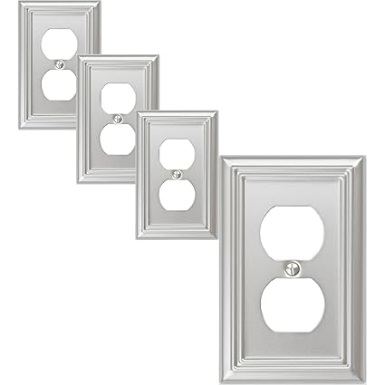 OKAWYC Single Duplex Outlet Cover Plate, 4- Pack Brushed Nickel Adler Metal Wall Plate 1 Gang, for Light Switch Cover, Receptacle Light Switch, Switch Cover Decorative Wallplate, Durable