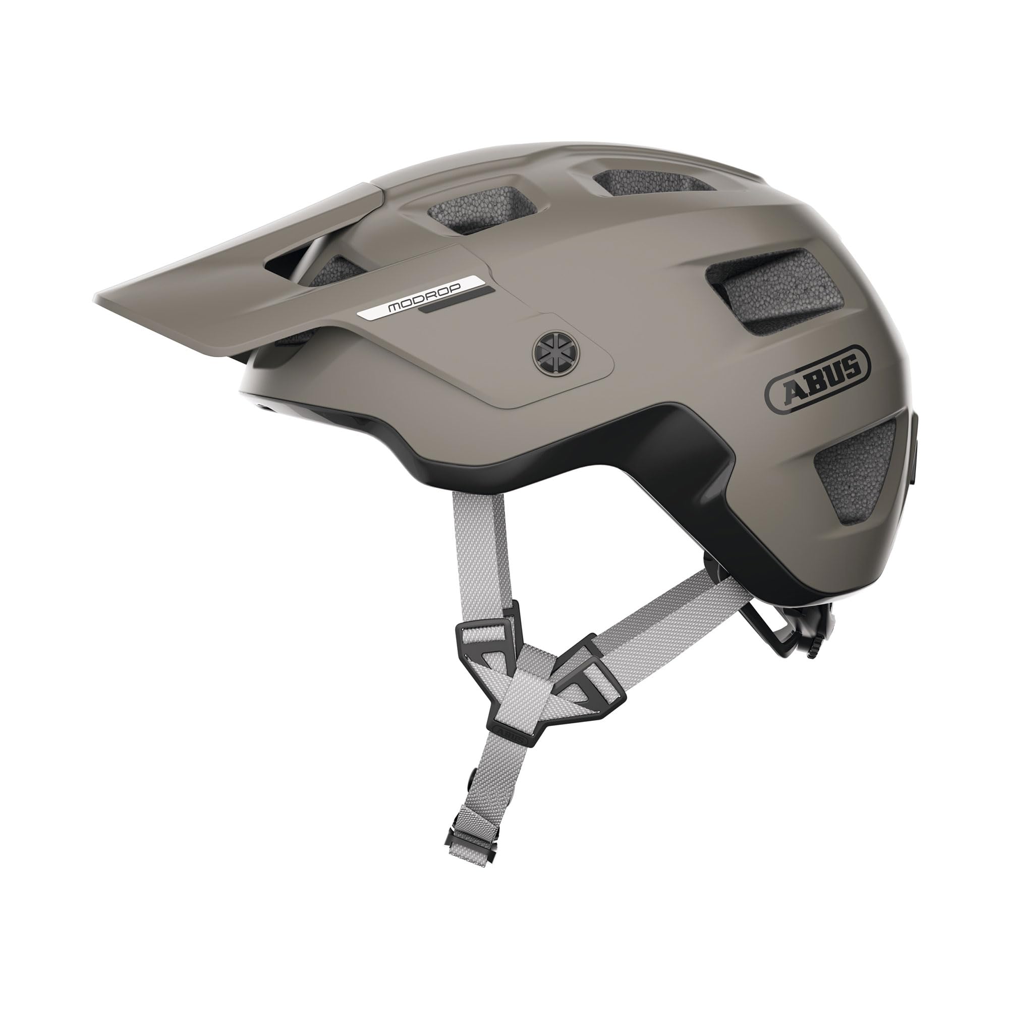 ABUS Kask MTB MoDrop, Szary, L, Rowerowy | In-Mold, system regulacji, uchwyt na gogle, otwór na kucyk