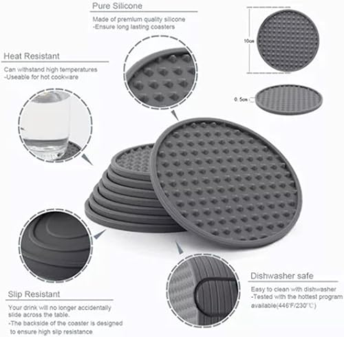 Miniatura 3 de 6 posavasos de silicona antideslizantes para bebidas, resistentes al calor para mesa de café, posavasos para bebidas con soporte, tapete redondo