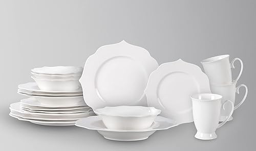 HomeVss, nuevo juego de vajilla de porcelana de hueso, diseño de loto en relieve, juego de 20 piezas