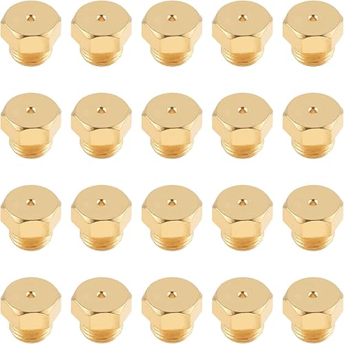 20 boquillas de chorro de latón M5×0.0.197 in0.027 in, reemplazo de boquillas para tubería de gas natural de propano GLP, calentador de agua, piezas