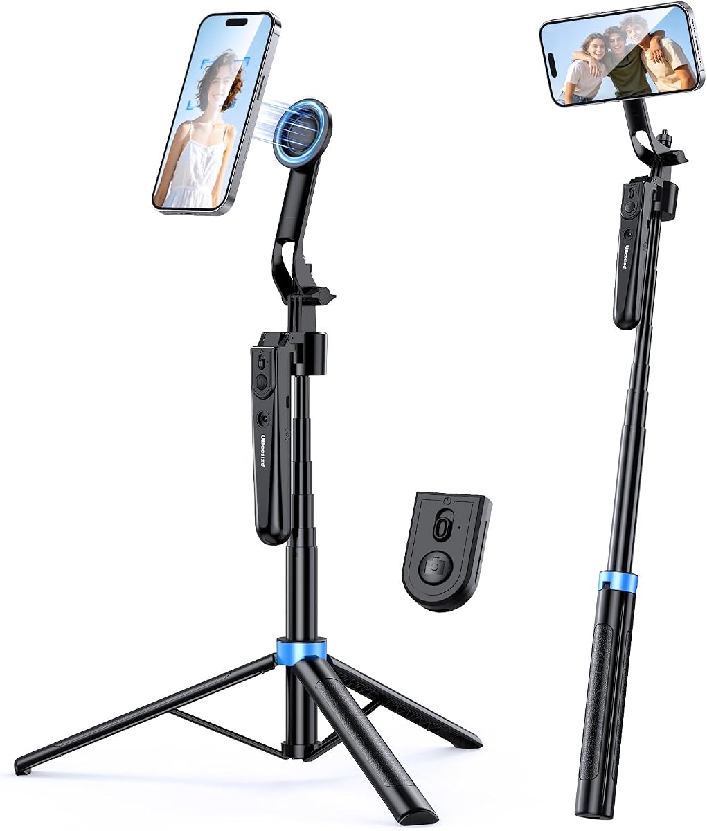 UBeesize 72” Auto Face Tracking Tripod for iPhone, MagSafe Selfie Stick with Remote, 360° Magnetic Phone Stand with Gesture Control for TikTok, Live Stream & Vlogging