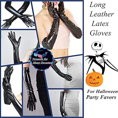 Miniatura 2 de Guantes largos elásticos para mujer, longitud del codo de 21 pulgadas, guante de cuero y satén para fiesta de ópera