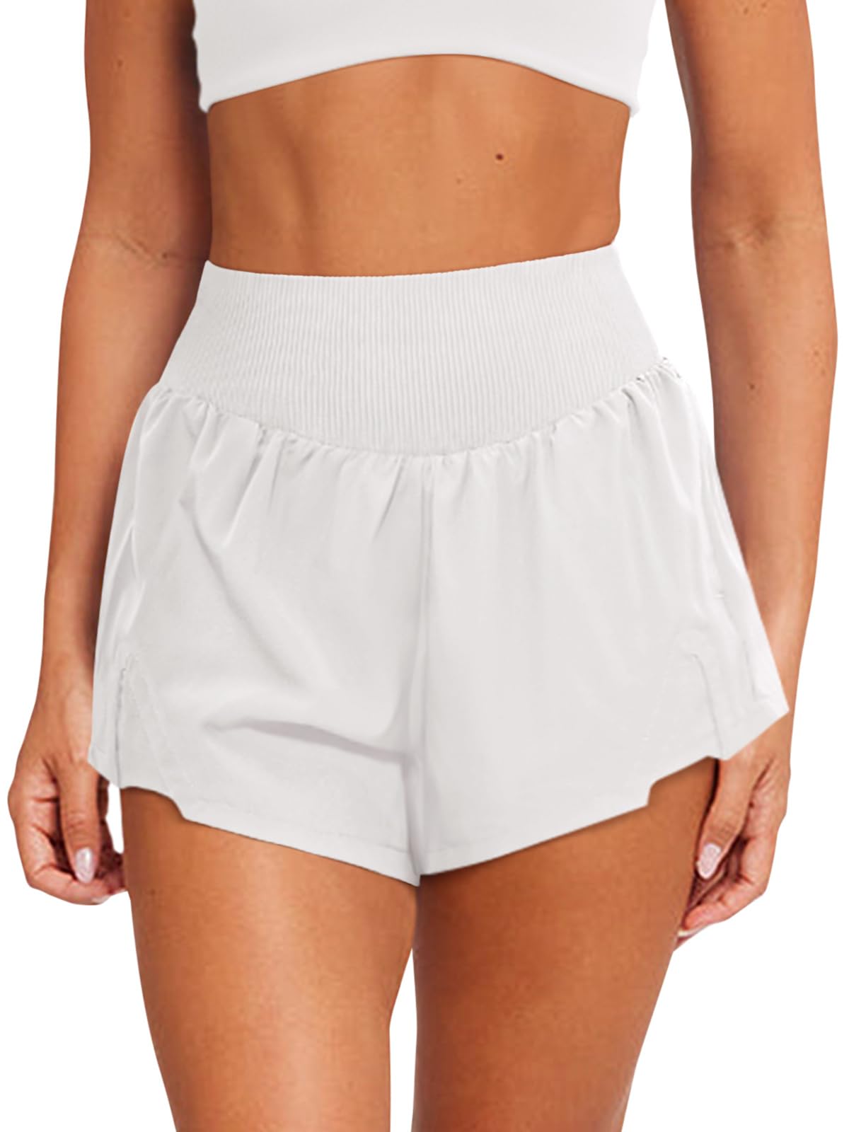 LASLULU Women's Ribbed High Waisted Gym Shorts Tummy Control Biker Workout Running Tennis Shorts with Zipper Pockets