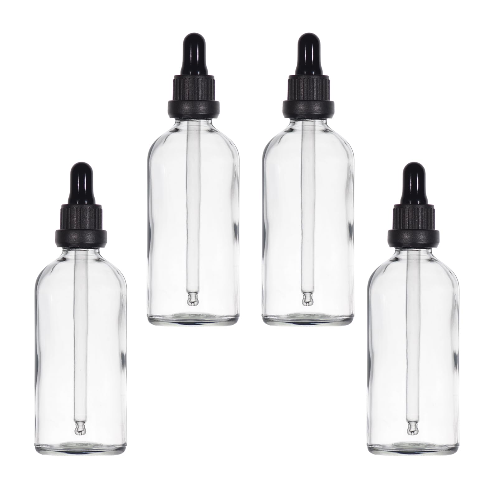 Flacon compte gouttes 100ml en verre transparent avec pipette pour huiles - 4 Pcs