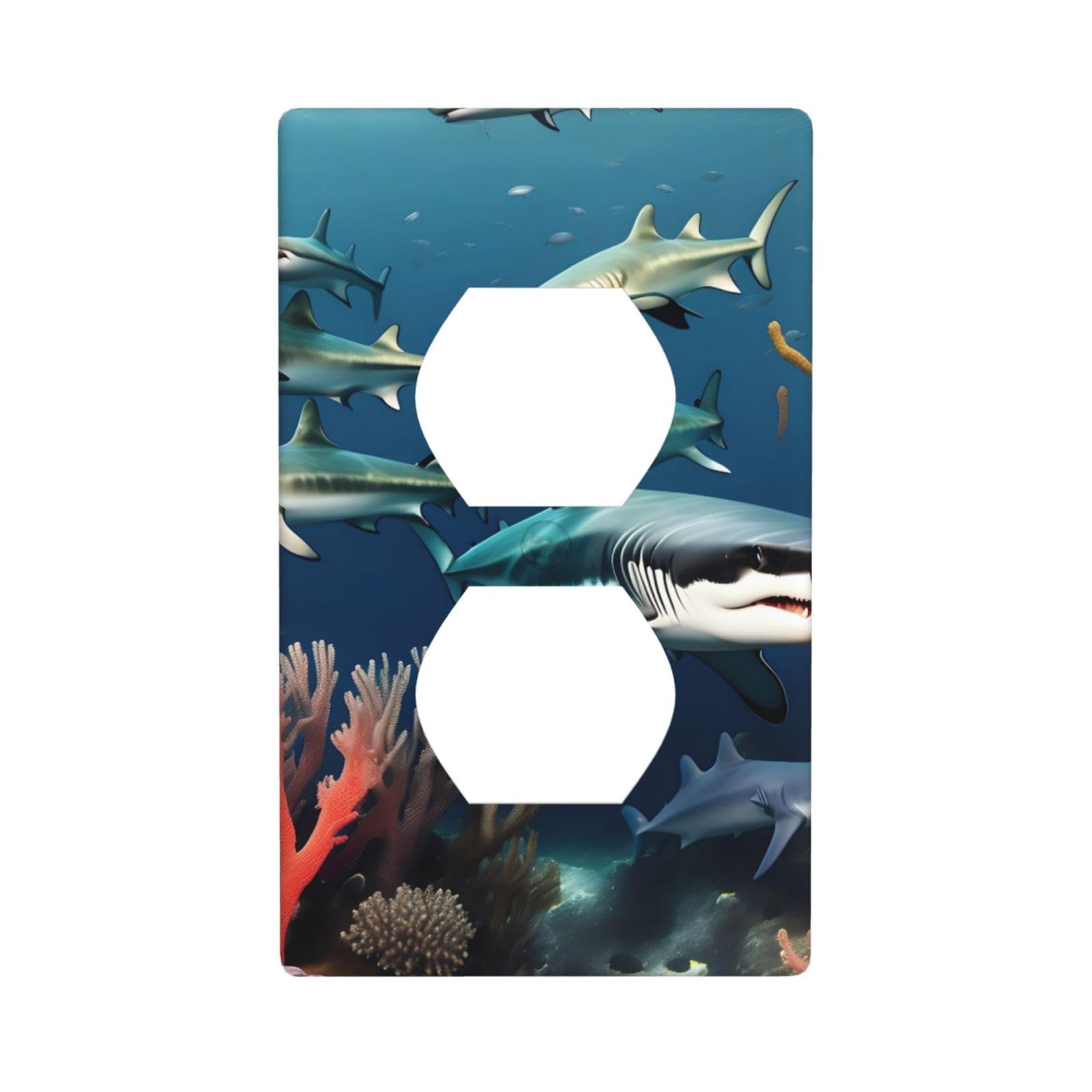 Sharks Under the sea Decorative Switch Plate Cover-Unbreakable Polycarbonate Wall Plate for Home Office, 1 Gang with Screws
