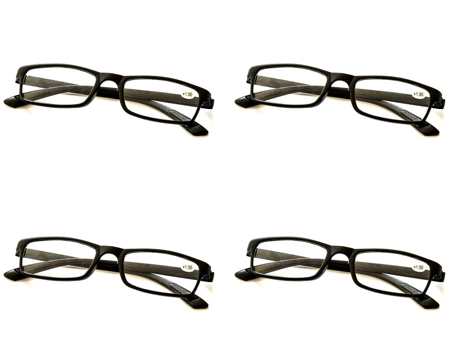 Fads & Fashions 4 x PAIRS with FREEPOST Bendable TR90 Reading Glasses, Flexible, Quality Lenses, Super-lite with 13 Lens Strengths RG9 (4 X All Black, 2.25, x)