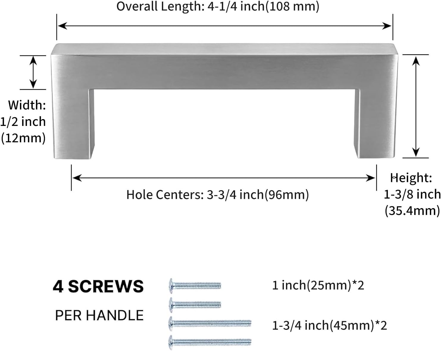 goldenwarm Brushed Nickel Cabinet Pulls Silver Drawer Handles Square Hardware for Kitchen Dresser, 3-3/4 Inch Hole Center, 60 Pack