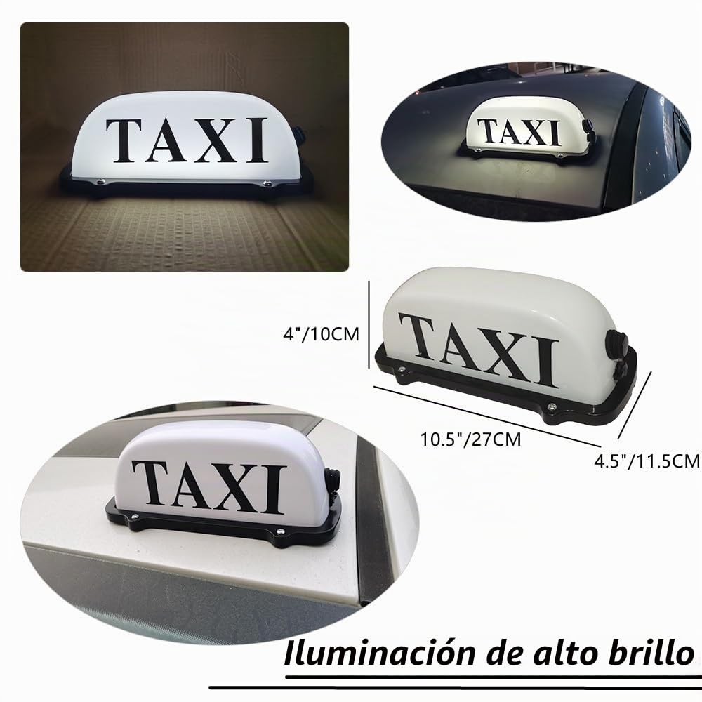 Luz de señal de taxi, luz superior de taxi con batería recargable USB, letrero de taxi de techo con base magnética, luz de cúpula de taxi impermeable, color blanco