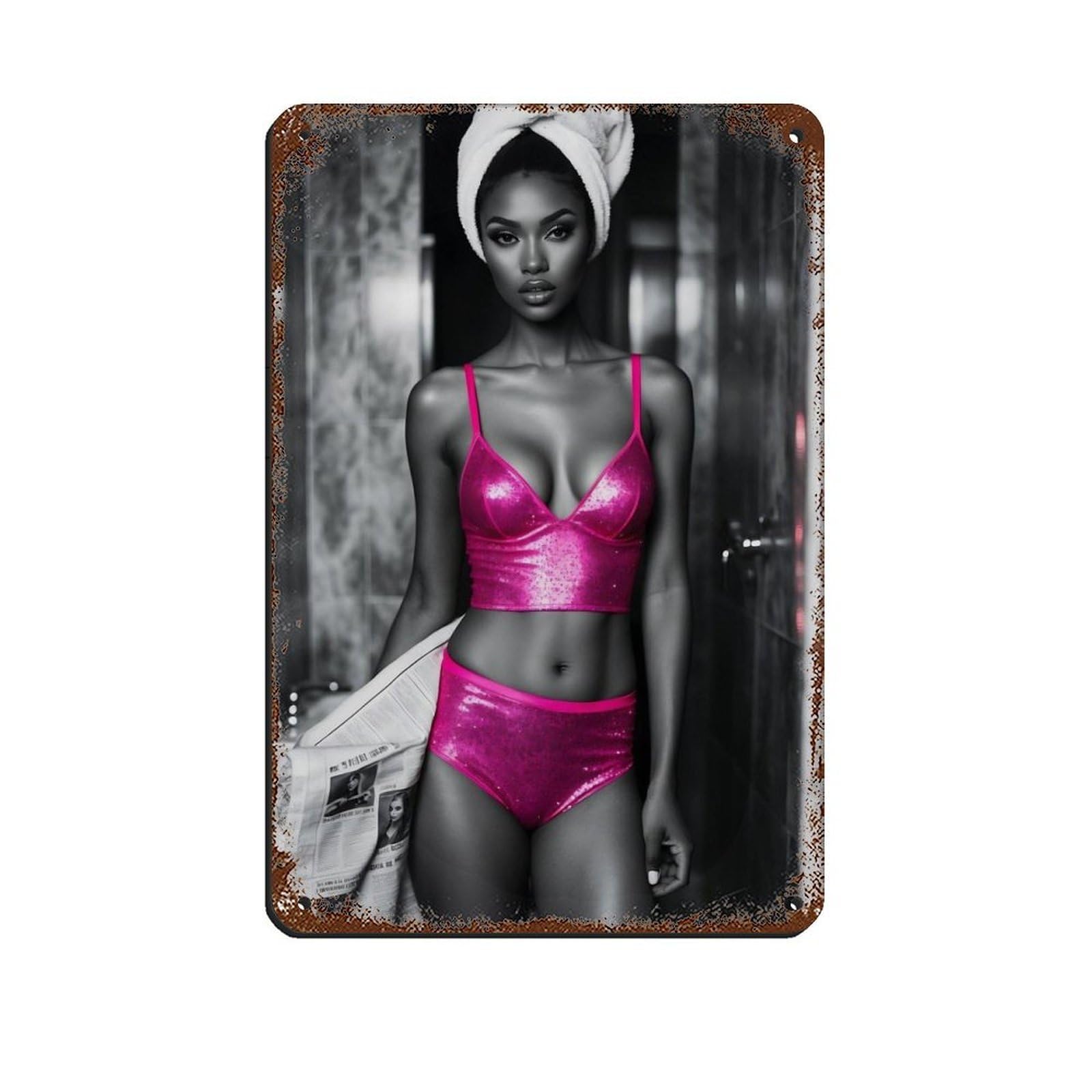 Fashion Glamorous Model Art Tin Sign Vintage Metal Pub Club Cafe Bar Home Wall Art Decoration Poster Retro 8x12inch(20x30cm)