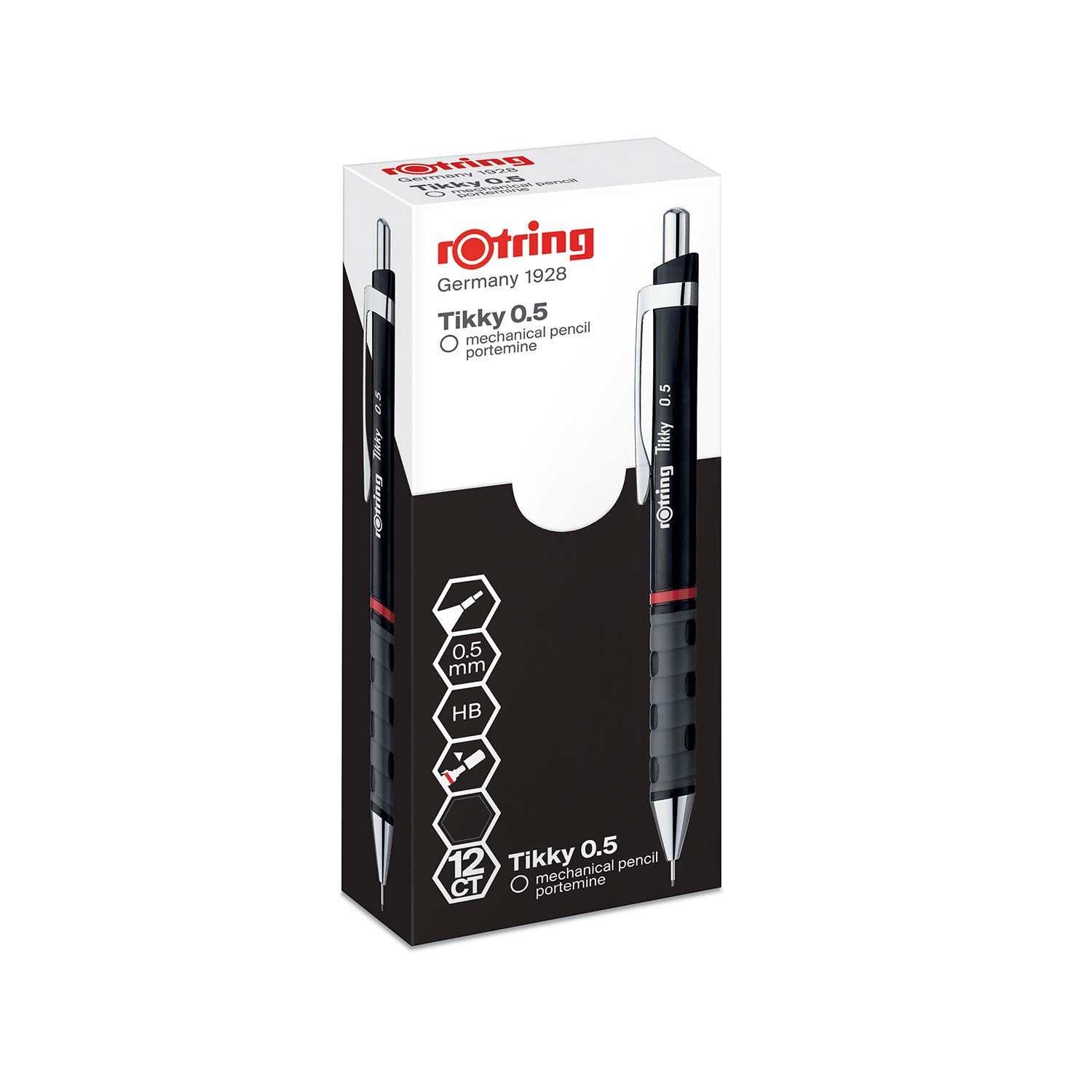 rOtring Tikky-Druckbleistift | HB 0,5 mm | schwarzer Schaft | 12er-Box