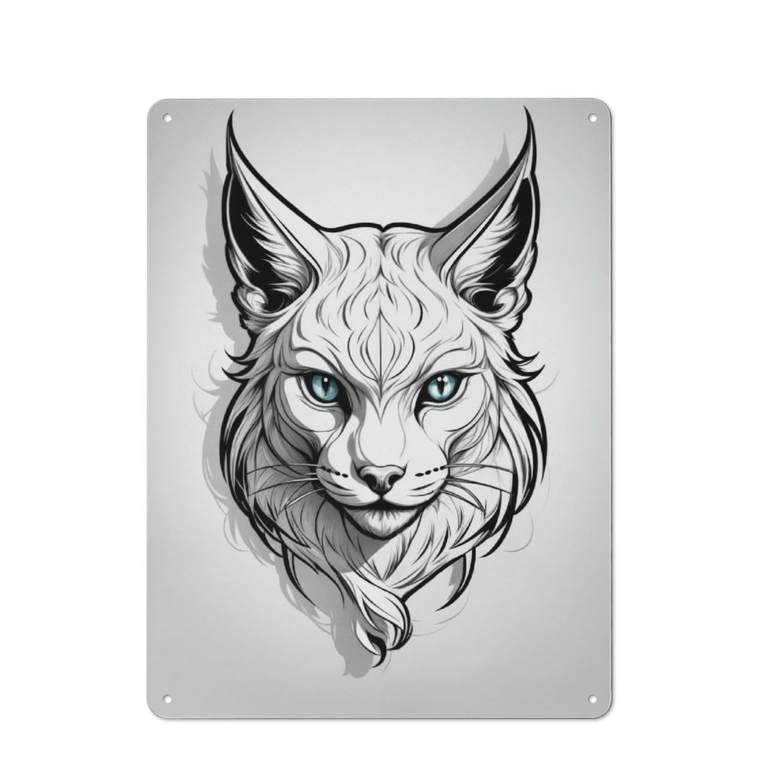 Junmoney Lynx Head Tribal Retro Tin Wall Plaque 40X30cm For Home Office Or Studio, Wall Decoration For Home Offices And Studios