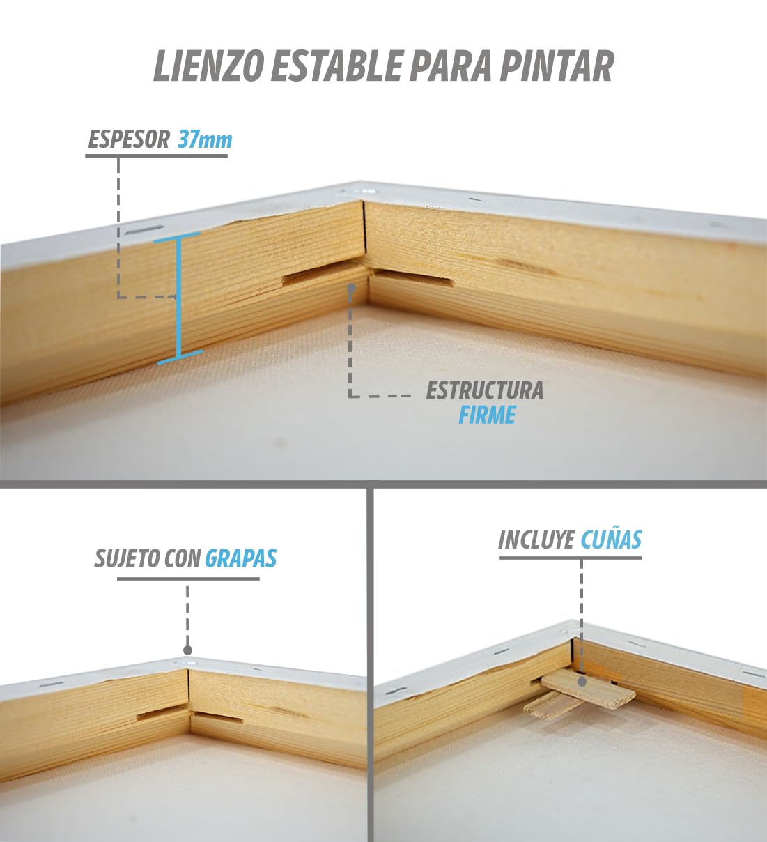 CHELY INTERMARKET MOD561 Lienzos Para Pintar 50x70 CM Pack 4 Unidades Bastidor Madera 37 MM Algodón Blanco Preimprimado Profesional Para Acrílico Óleo Manualidades Bellas Artes Artistas Aficionados