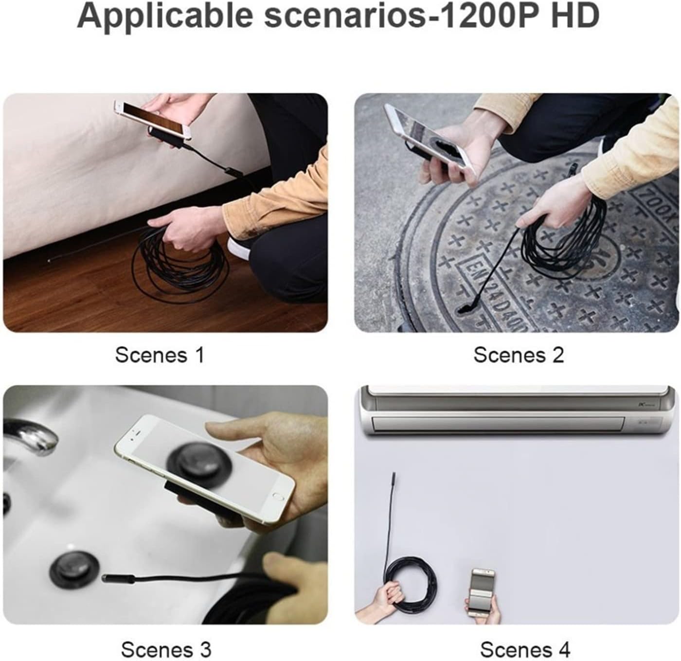 Wireless Snake Camera 1200P 3.9mm WiFi Inspection Camera HD with 6 LED Rigid Cable Borescope Pipeline Inspection (Cable Length : 10m Color : Hard Cable) (Hard Cable 5m)