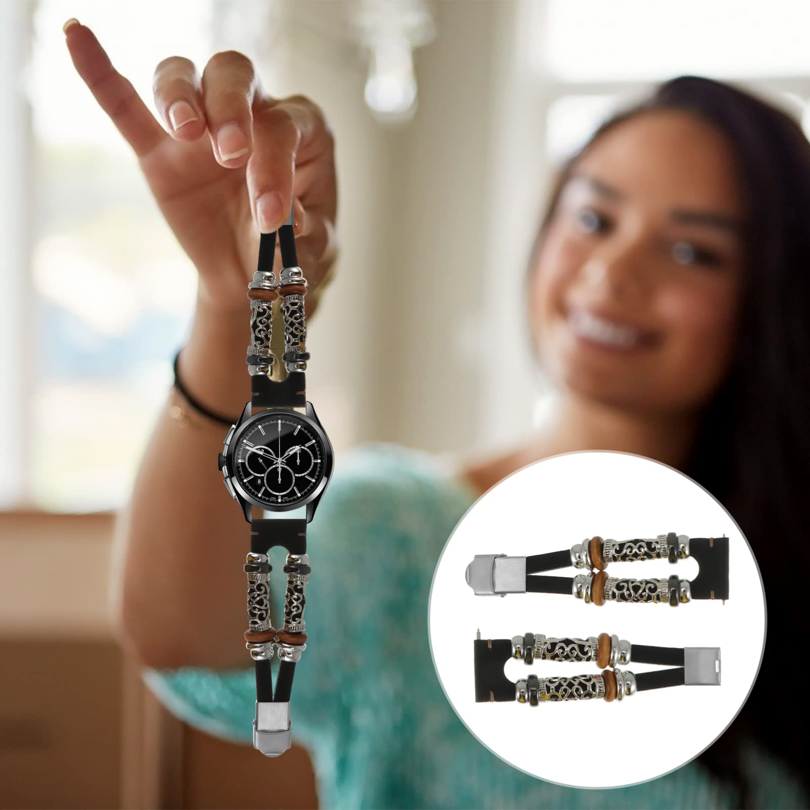 ibasenice Lederarmband für Smartwatch Herren Damen Verstellbares Uhrenarmband Kompatibel mit Galaxy Watch 3 45mm Weiches Schwarzes Leder Strapazierfähige Handgelenkschlaufe