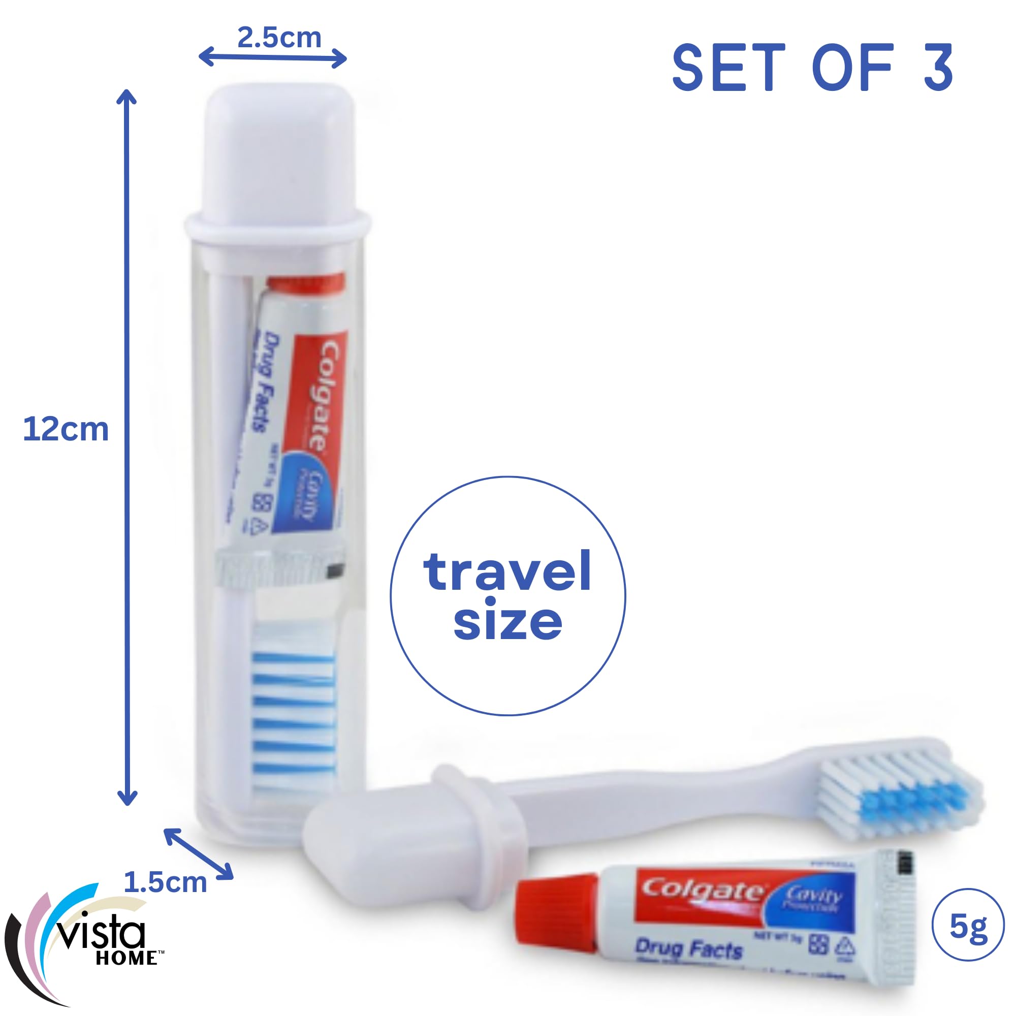 Colgate Travel Toothbrush Set of 3 by VistaHome - Foldable Toothbrush - Portable Toothbrush Set with Toothpaste - Orthodontic Toothbrush Set - Compact Toothbrush Set with Mini Toothpaste - Travel Size