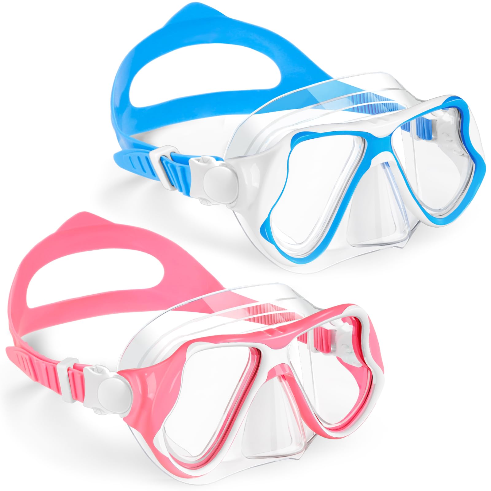 Freela Paquete de 2 gafas de natación para niños y niñas de 3 a 14 años, lente de vidrio templado con visión HD de 180° con cubierta de nariz para piscina y playa