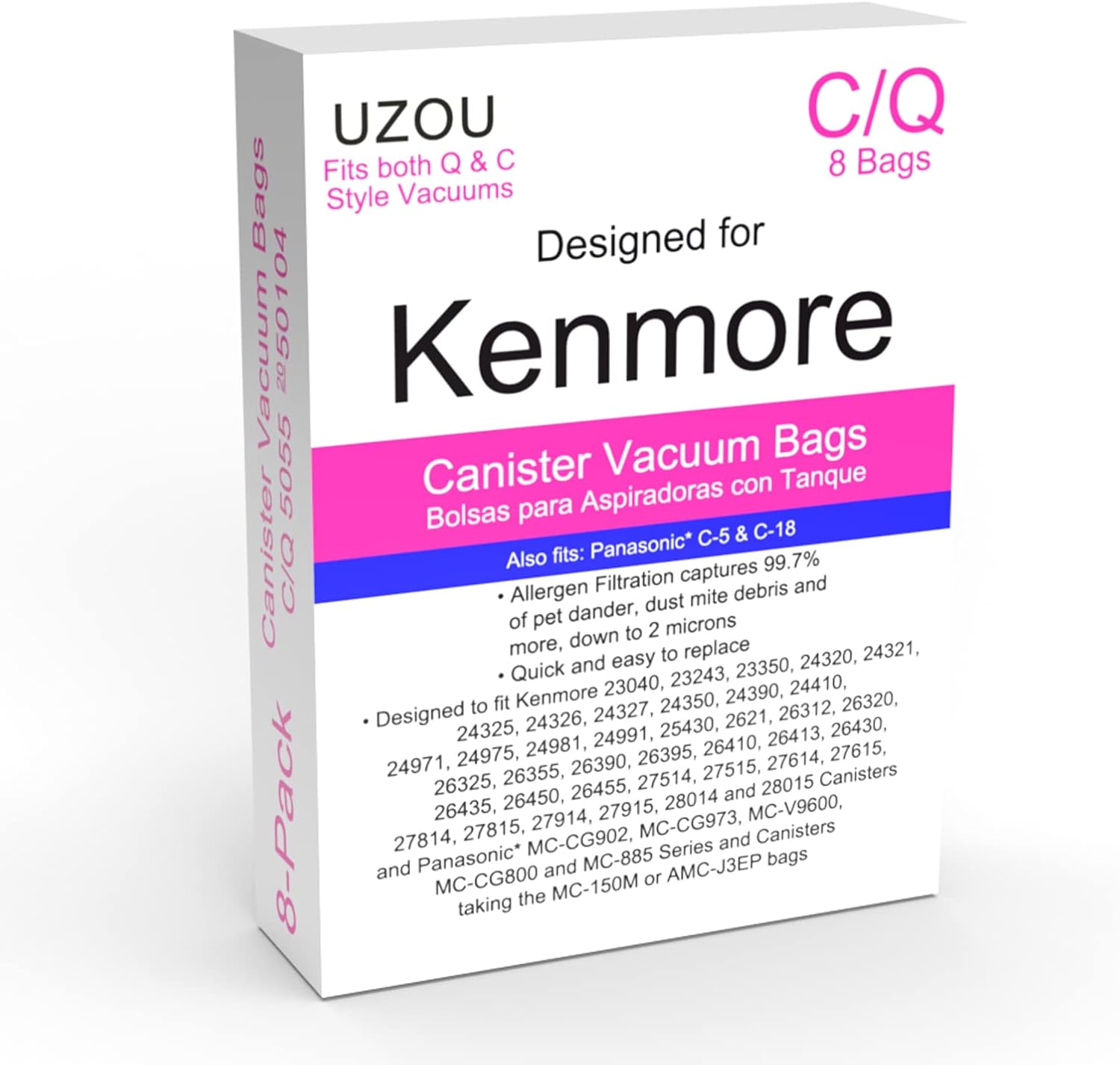 8 Pack Style C/Q Canister Vacuum Bags for Kenmore 50104