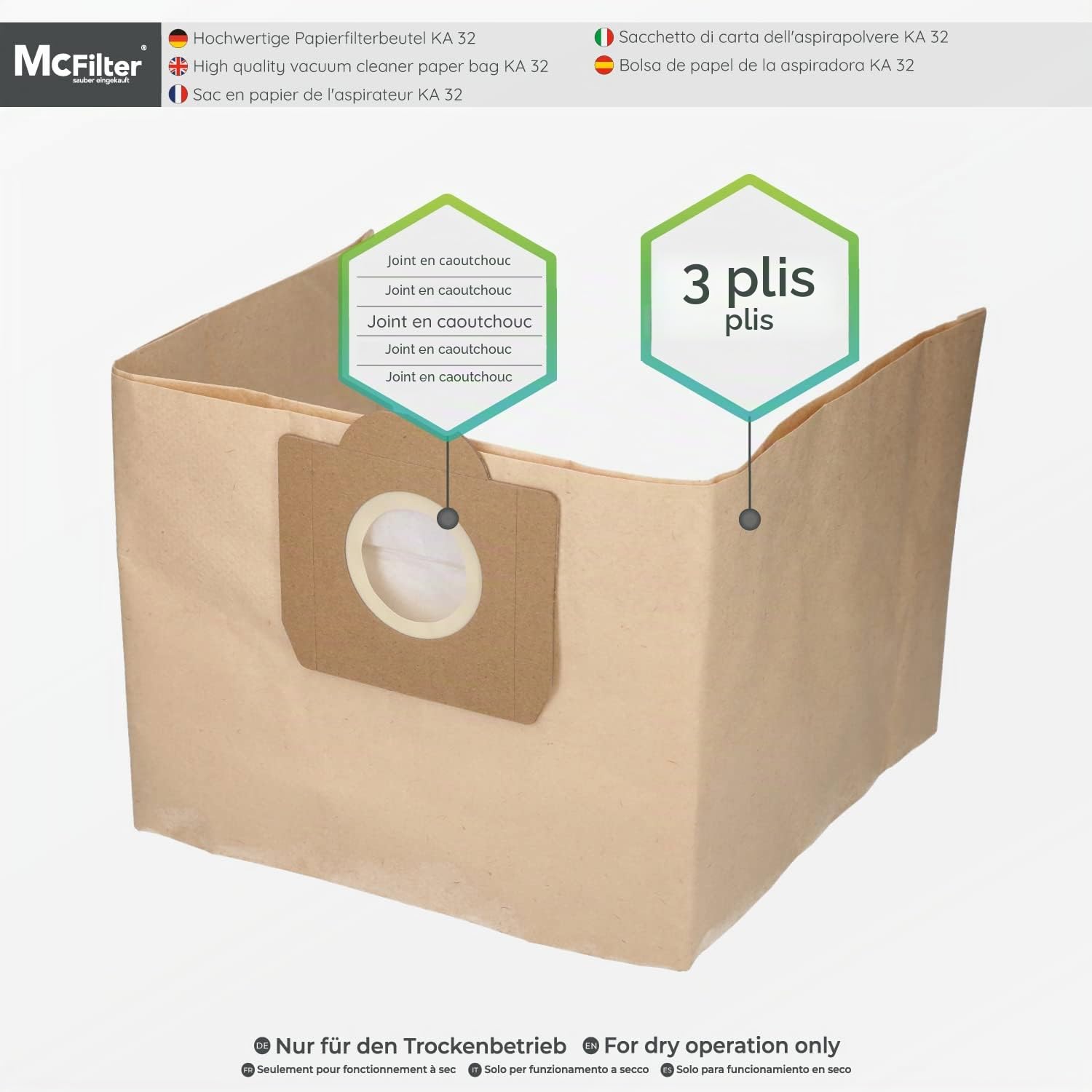 McFilter I Lot de 20 sacs d'aspirateur + 2 filtres pour Karcher A2604, A2204, A2254, A2200, A2201, A2206, A2231, A2236, A2251, A2500, A2504, A2534, A2554, A2654, A2542, A2675