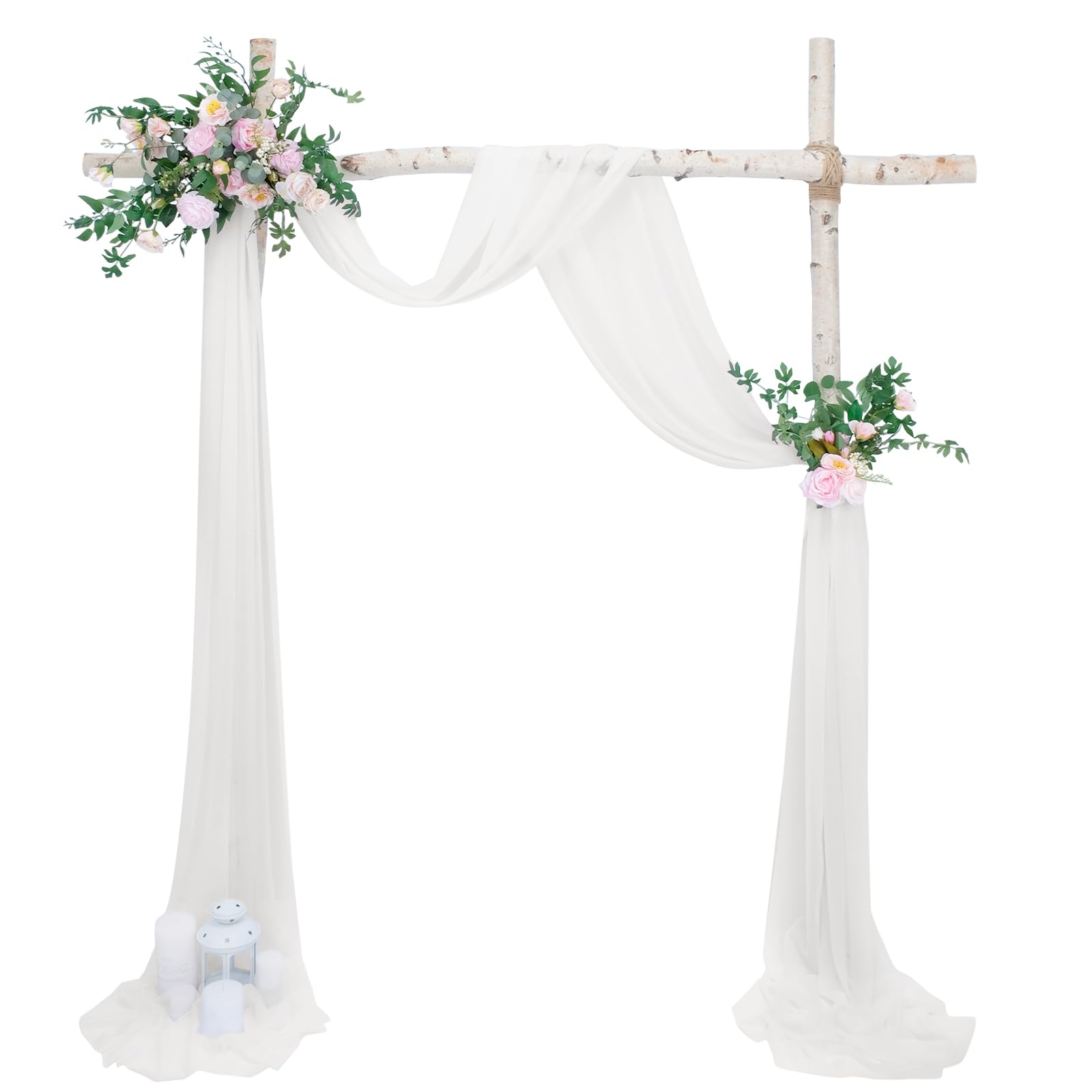 Babenest Wedding Arch Draping Fabric, 2 Panels 31" x 20Ft Ivory Sheer Chiffon Curtain Drapery for Ceiling Ceremony Party Backdrop Décor