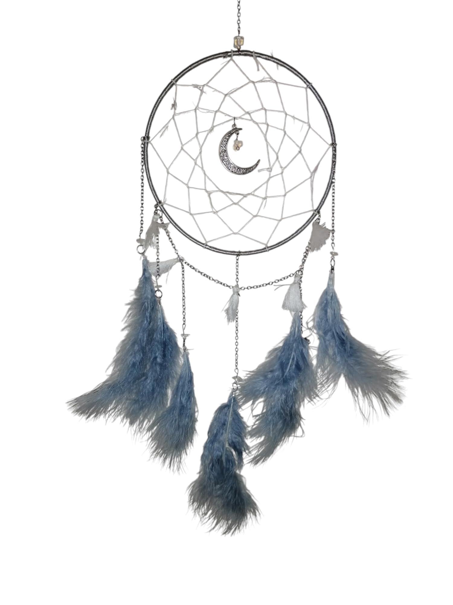 Sparklesphere, Dream Saver, Grey with Crescent Moon, Feather Wall Hanging Decoration
