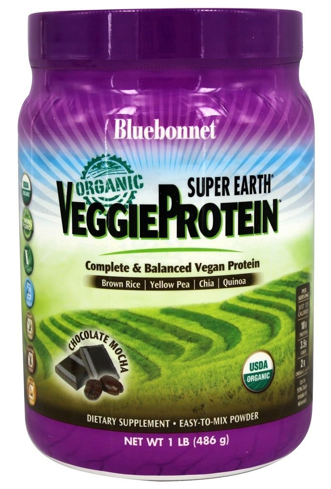 Bluebonnet Nutrition Super Earth Organic Veggie Protein Powder, Soy Free, Gluten Free, Kosher, Non-GMO, Vegan, USDA Organic, No Sugar Added, Chocolate Mocha Flavor, 1 lb, 15 Servings