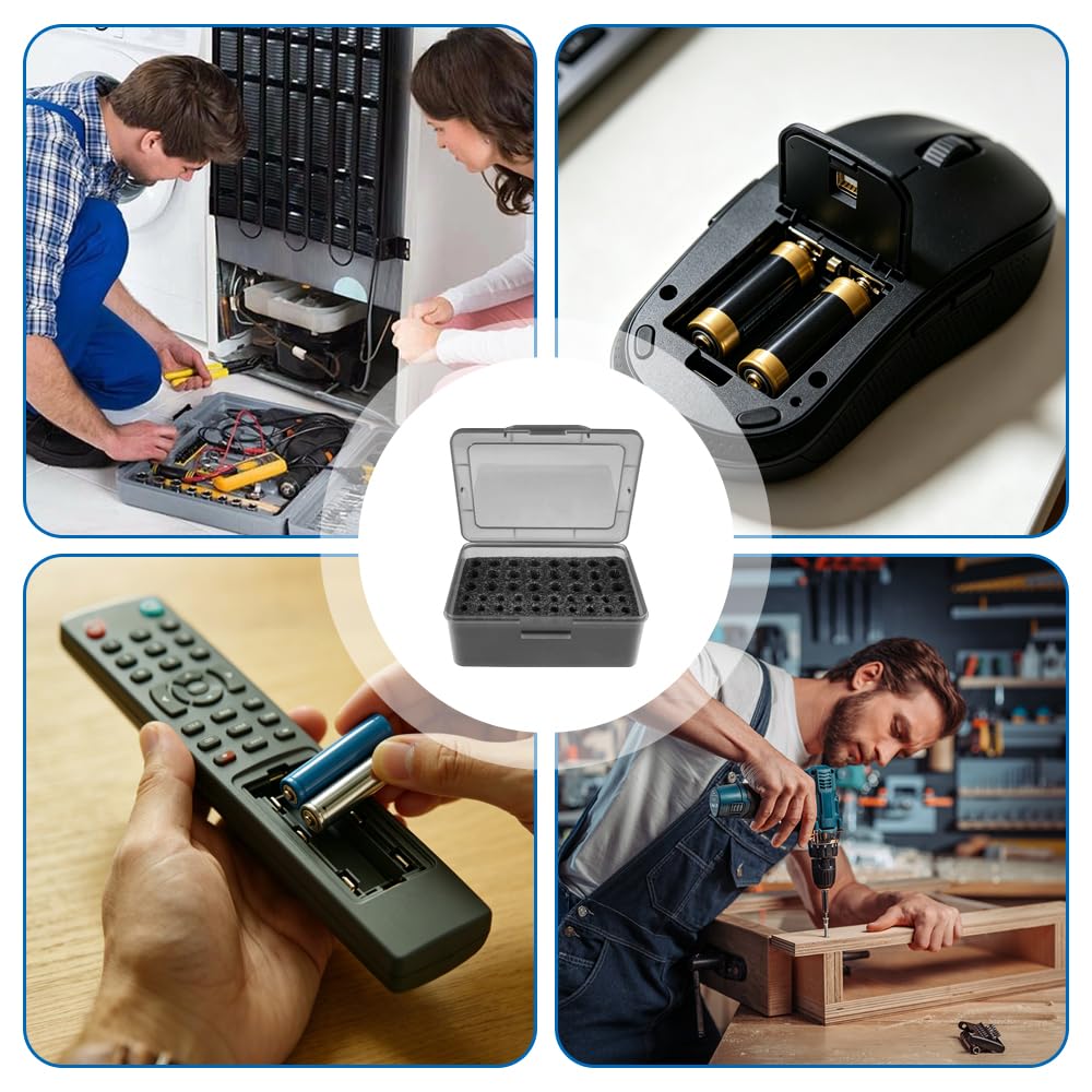 Boîte de Rangement pour 24 Piles AA et 30 AAA, Matériau Translucide Noir | Organiseur Portable en Plastique, Boîtier de Batterie Résistant à L'humidité et à la Poussière, Dur étui pour Pile